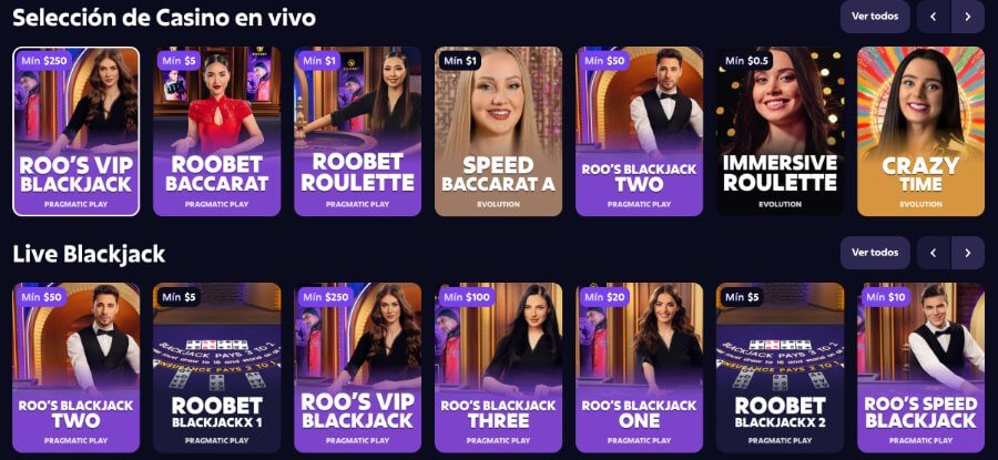 Juegos de casino en vivo de Roobet Casino