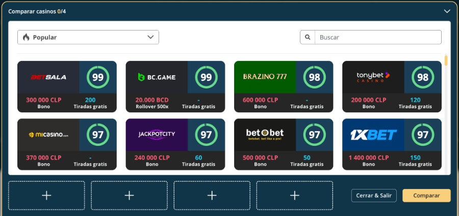 Comparador de casinos online en Chile 