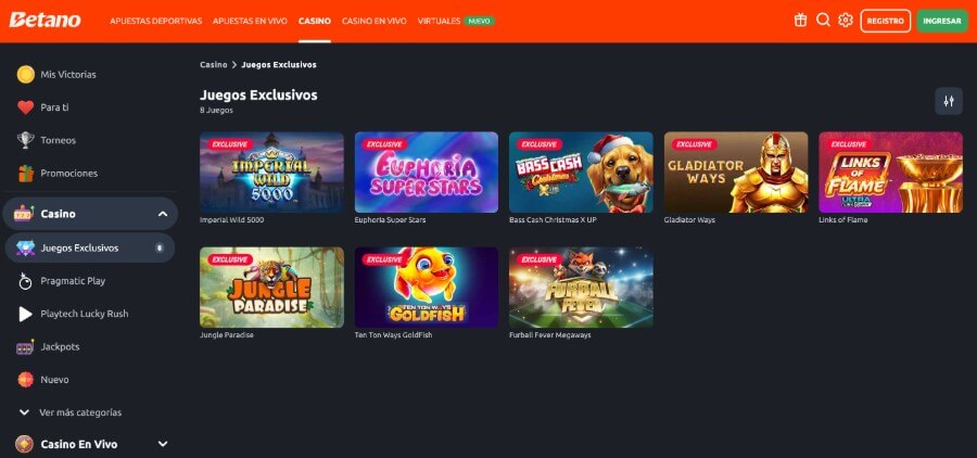 Juegos exclusivos de Betano casino