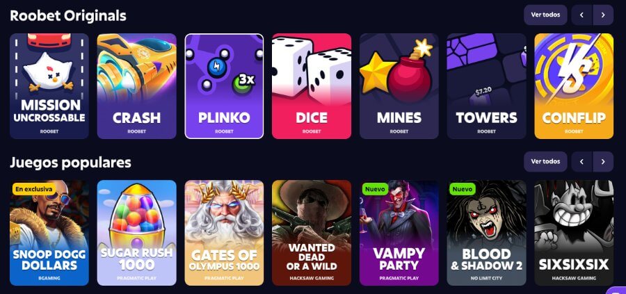 Juegos originales de Roobet Casino