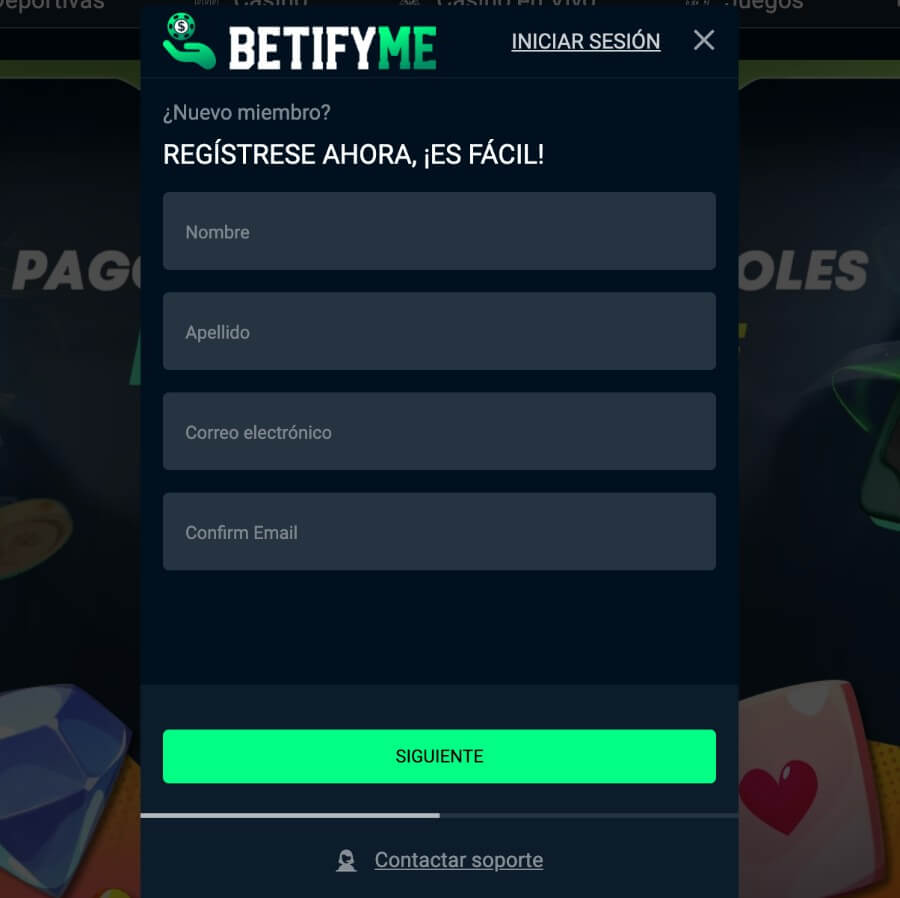 Registro en BetifyMe