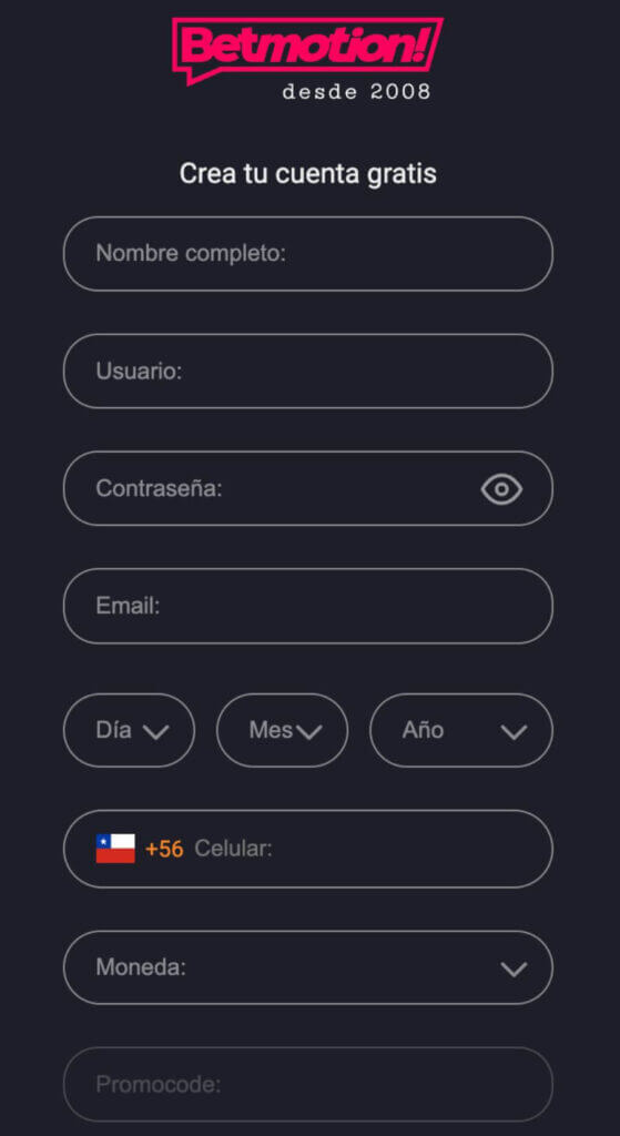 Registro en Betmotion Casino