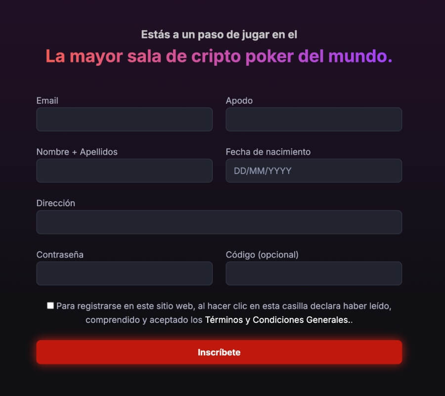 Registro de cuenta en CoinPoker casino