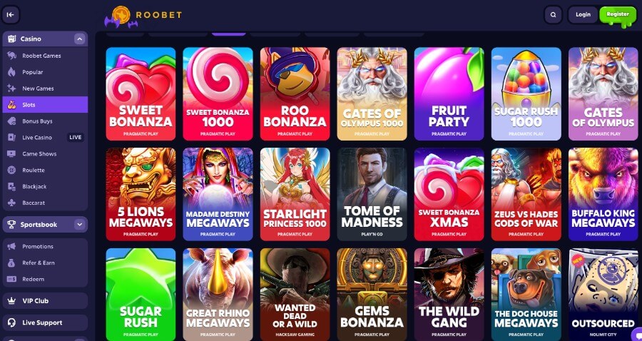 Tragamonedas disponibles en Roobet casino